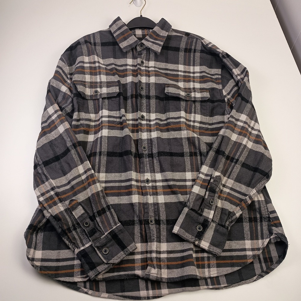 Jachs NY Mens 2XL‎ Flannel Shirt Grey Black Orange Plaid Cotton Button Down